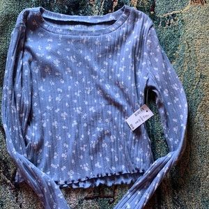 Aeropostale blue floral crop long sleeve medium